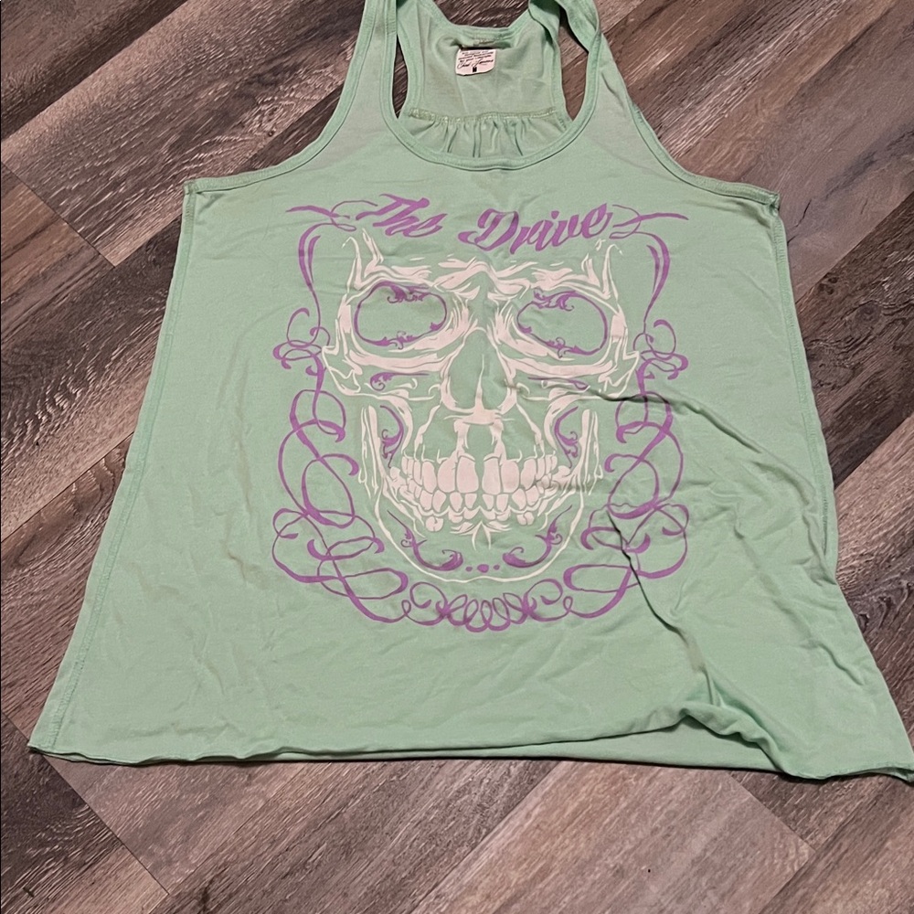 Mint Green Skull Graphic Tank Top